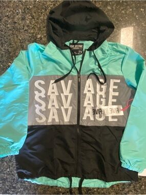 Men's Teal and Black Windbreaker Jacket